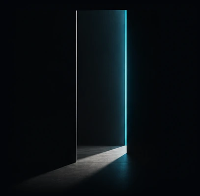 Light entering a dark room through an open doorway