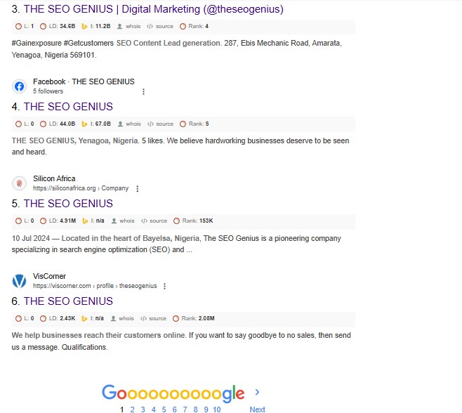 THE SEO GENIUS on page 1 of Google
